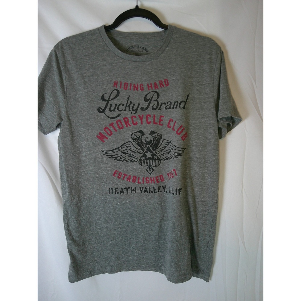 Lucky Brand Motorcycle Club T Shirt Grey Short Sleeve Graphic Tee Mens Size S